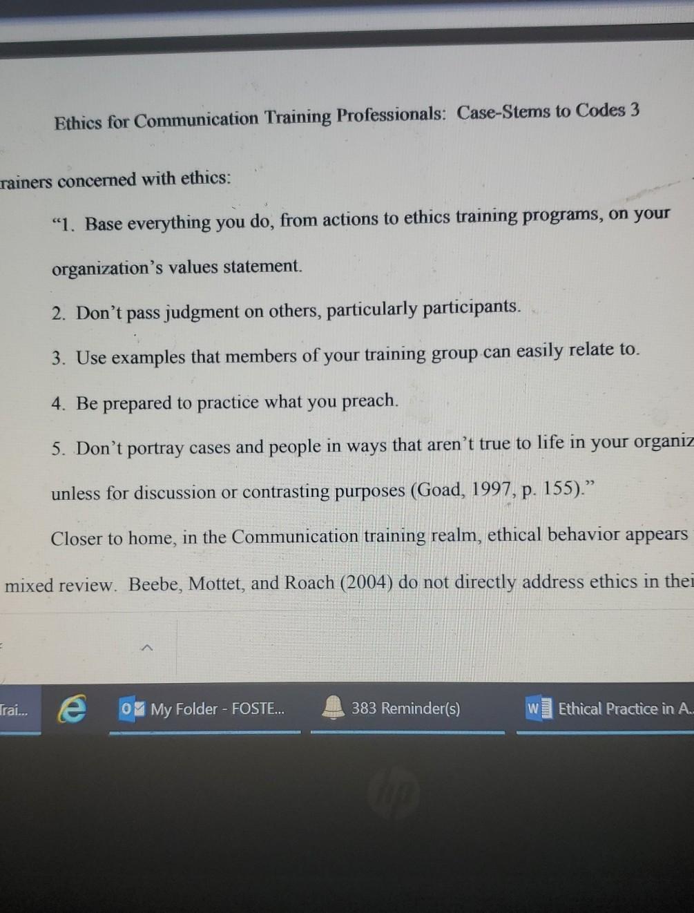 Ethics for Communication Training Professionals: