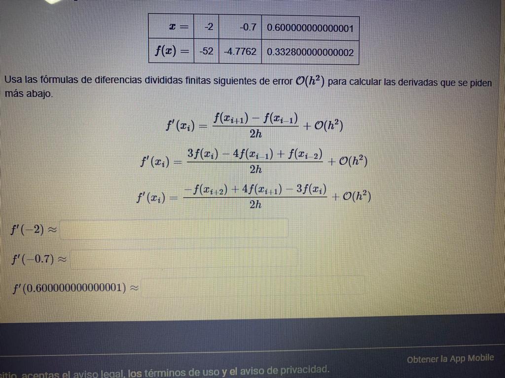 Use the following finite divided difference