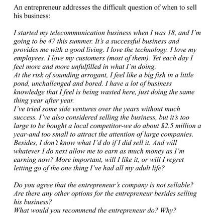 An entrepreneur addresses the difficult question