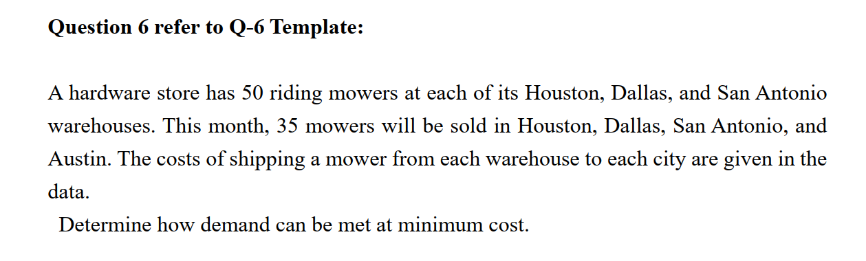 Using excel (template provided), answer the