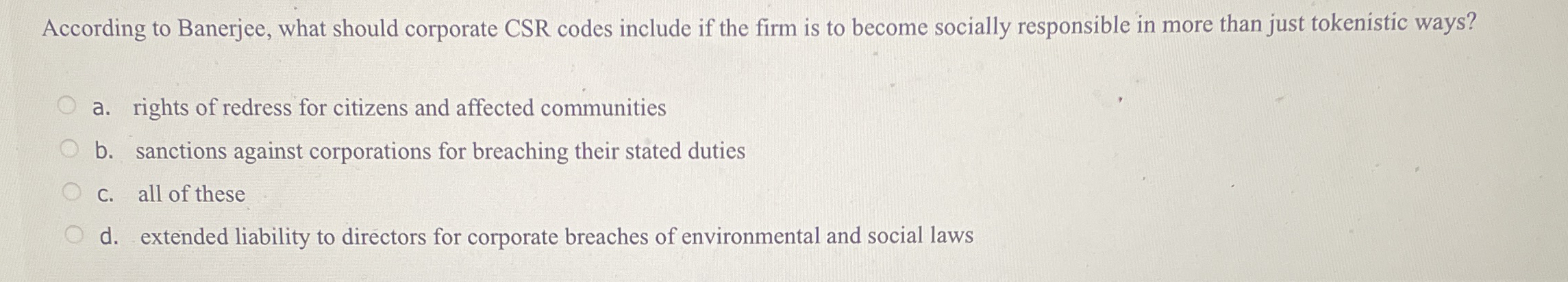According to Banerjee, what should corporate CSR
