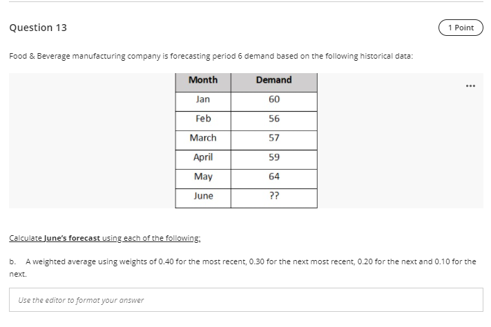 Question 13 1 Point Food & Beverage manufacturing