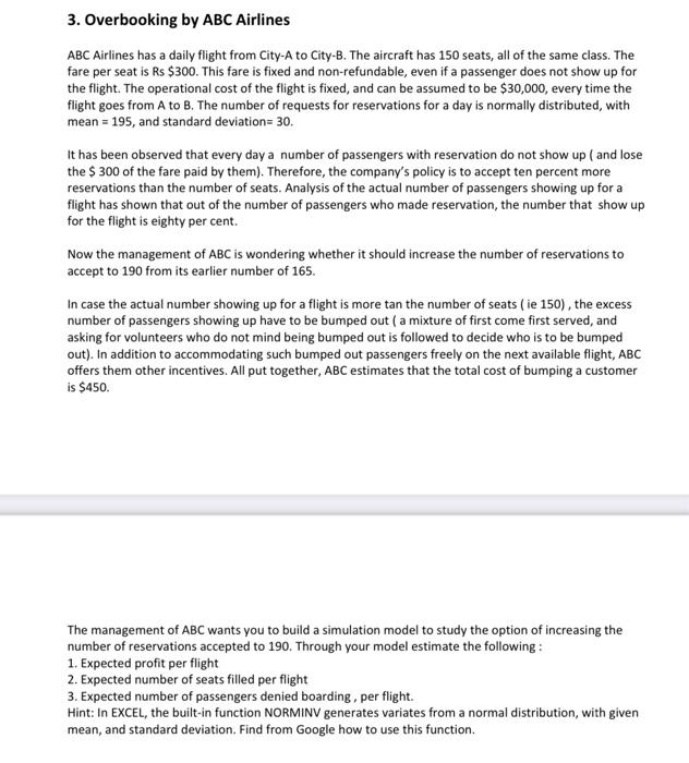 operation research 3. Overbooking by ABC Airlines