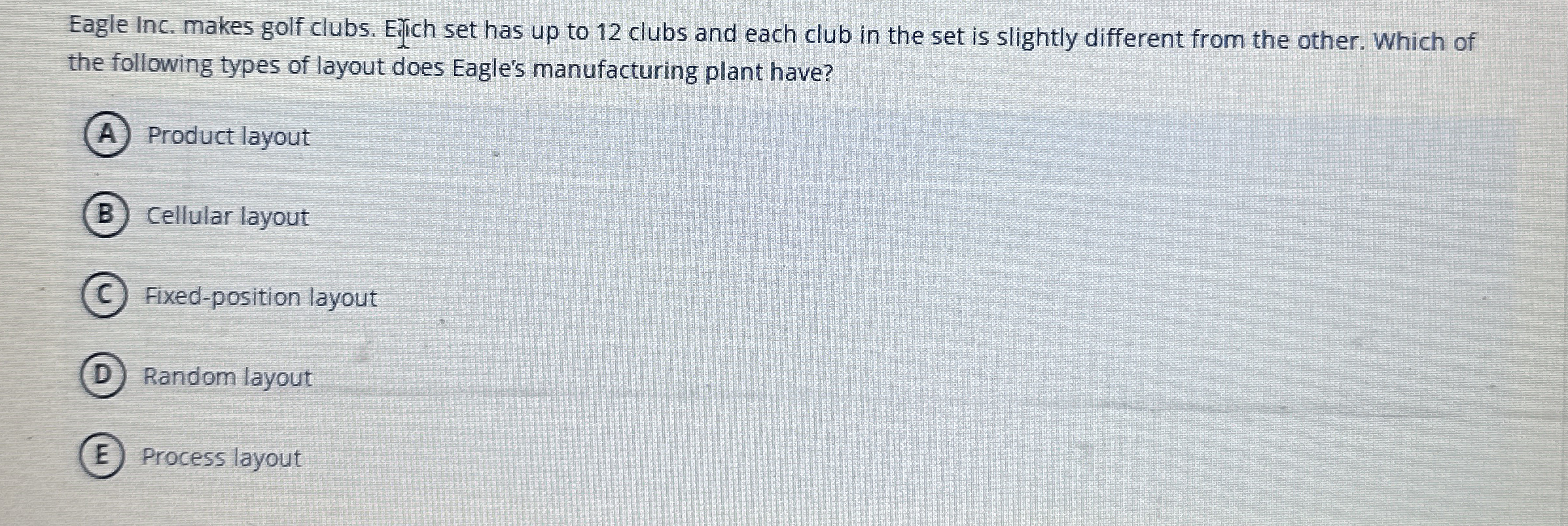 Eagle Inc. makes golf clubs. Eilich set has up to