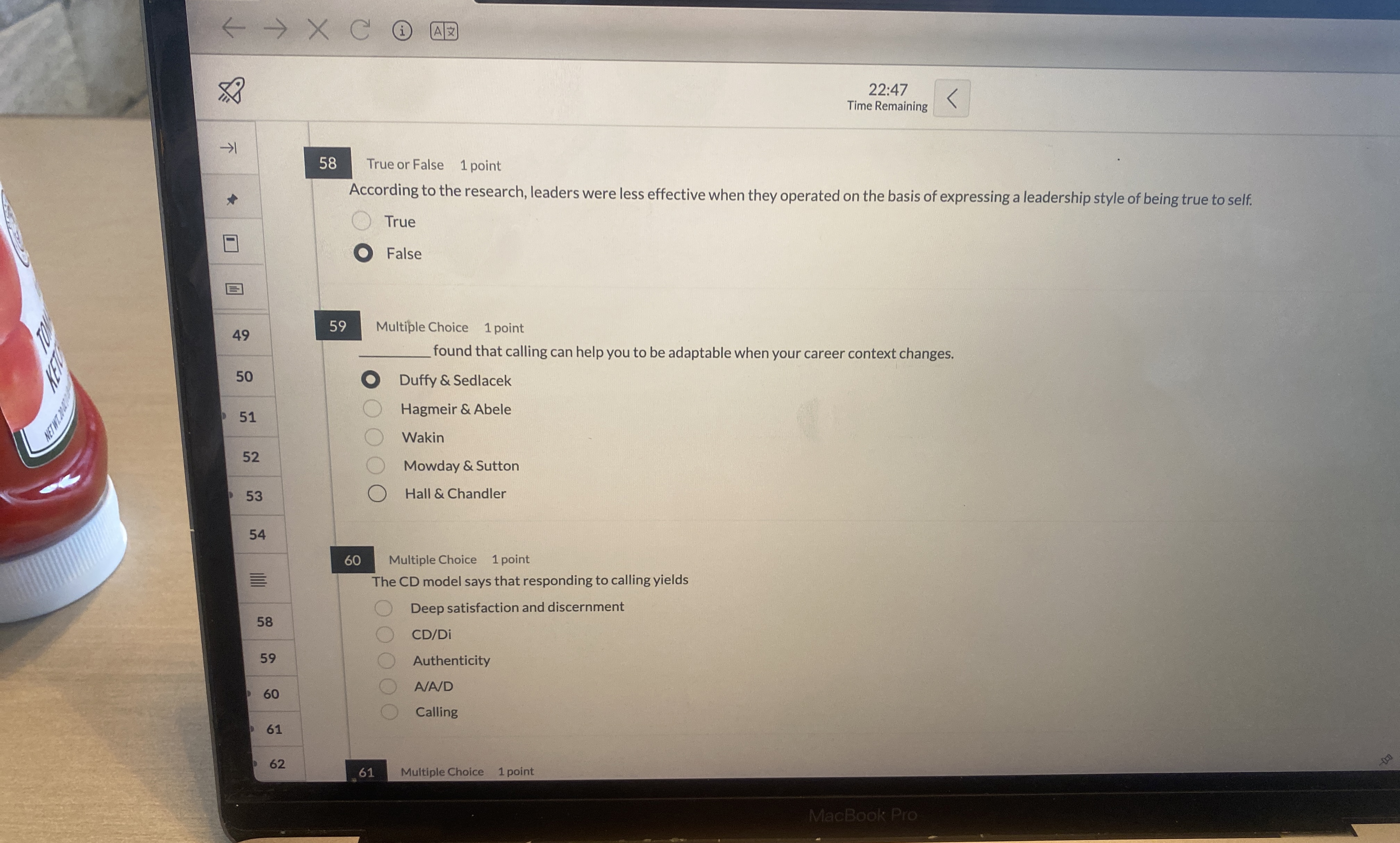 2 2 : 4 7 Time Remaining 5 8 True or False 1