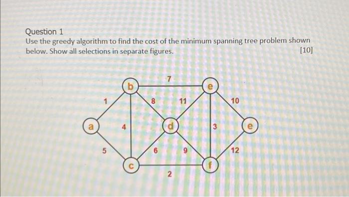 Question 1 Use the greedy algorithm to find the
