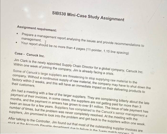 SIB530 Mini-Case Study Assignment Assignment
