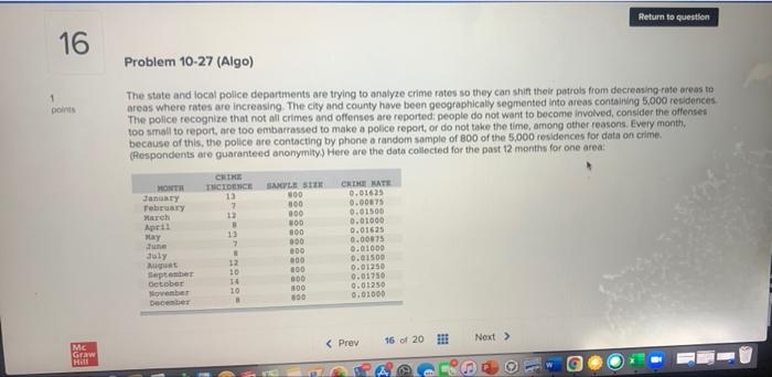 Return to question 16 Problem 10-27 (Algo) 1