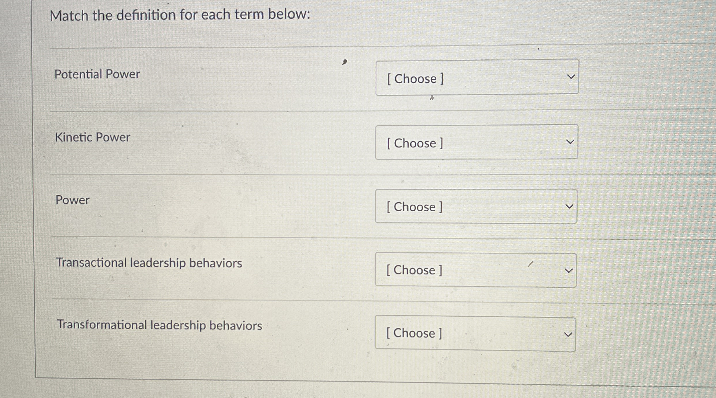 Match the definition for each term below: