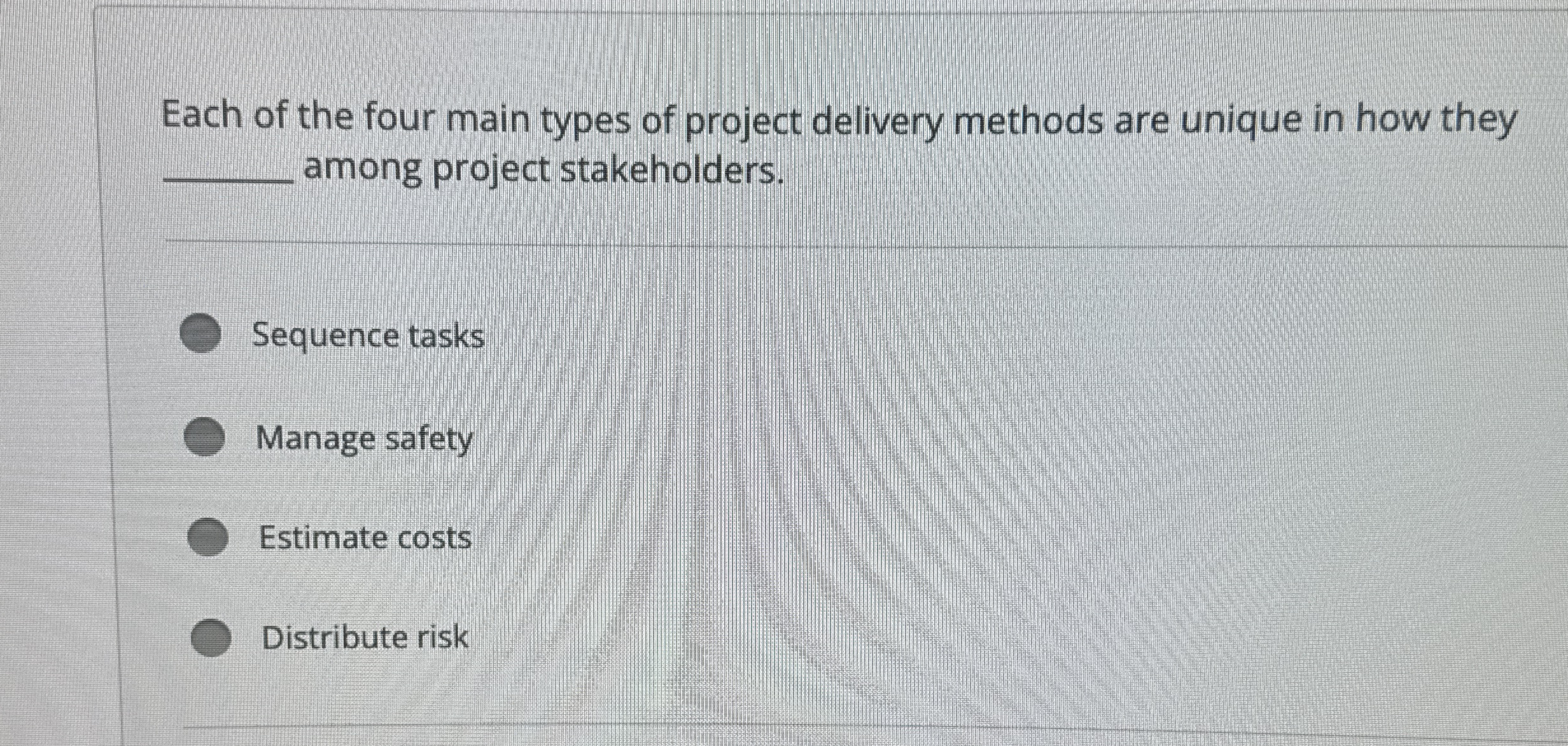 Each of the four main types of project delivery