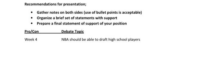 Recommendations for presentation; Gather notes on