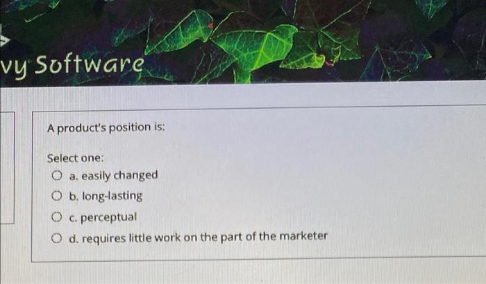 vy Software A product's position is: Select one: