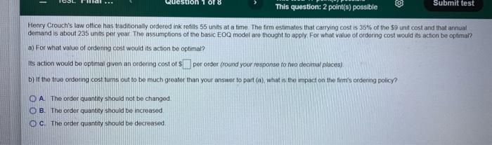 1 OT 8 This question: 2 point(s) possible Submit