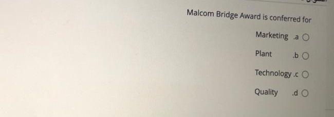 Malcom Bridge Award is conferred for Marketing a