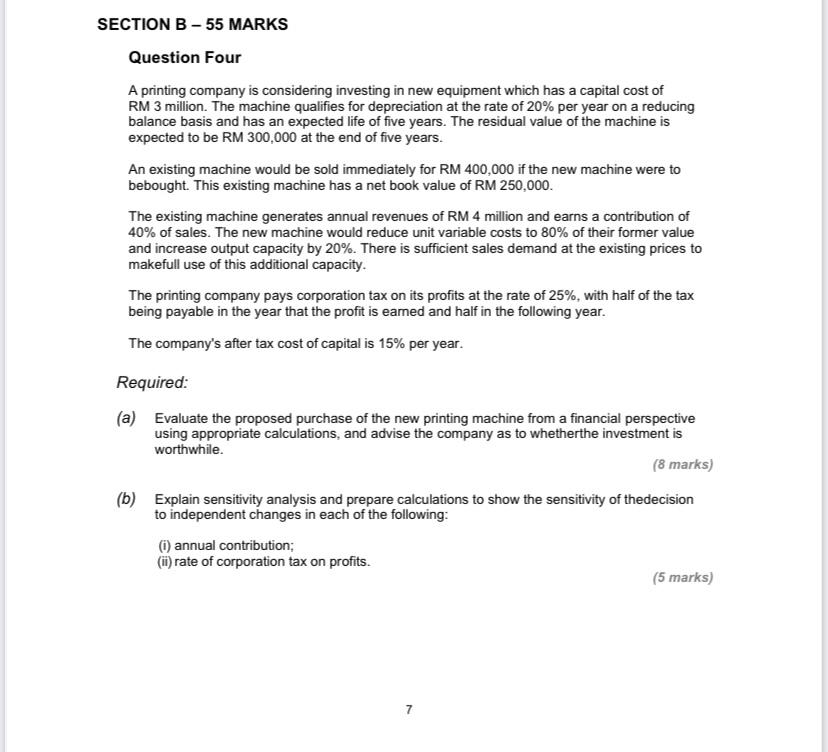 SECTION B - 55 MARKS Question Four A printing