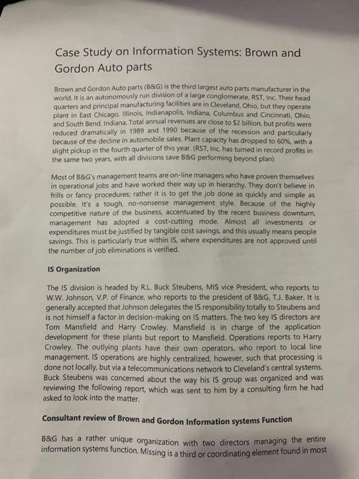 Case Study on Information Systems: Brown and