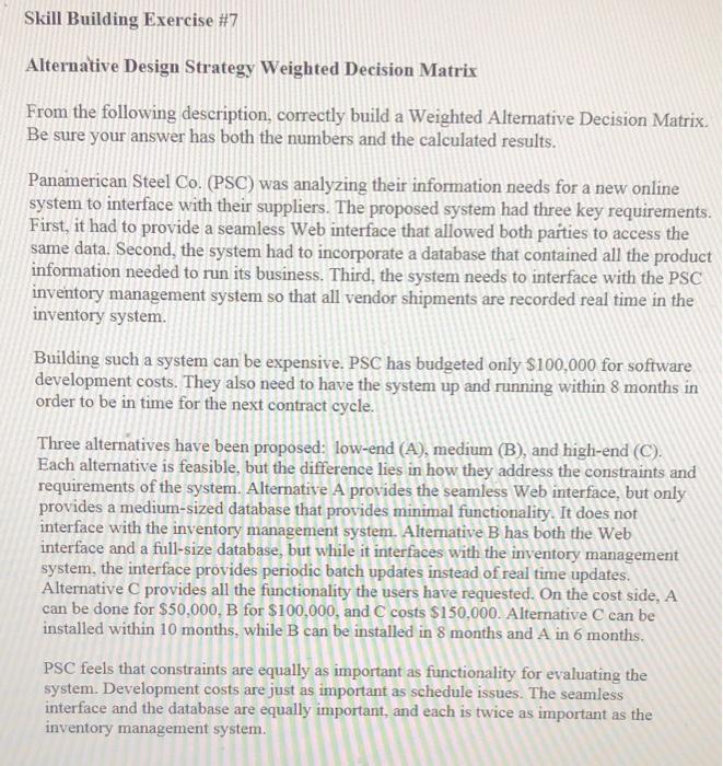 Skill Building Exercise #7 Alternative Design