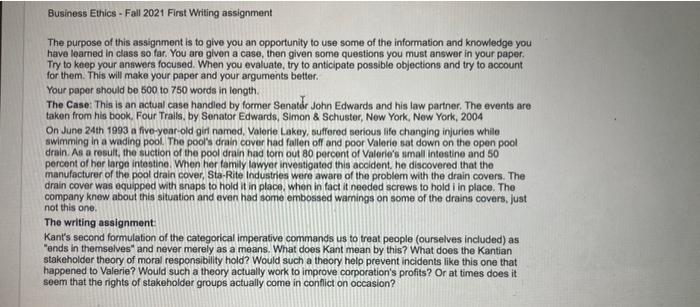 Business Ethics - Fall 2021 First Writing