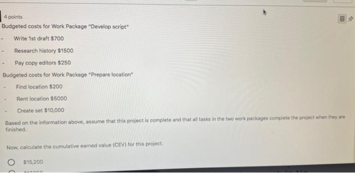 4 points Budgeted costs for Work Package "Develop