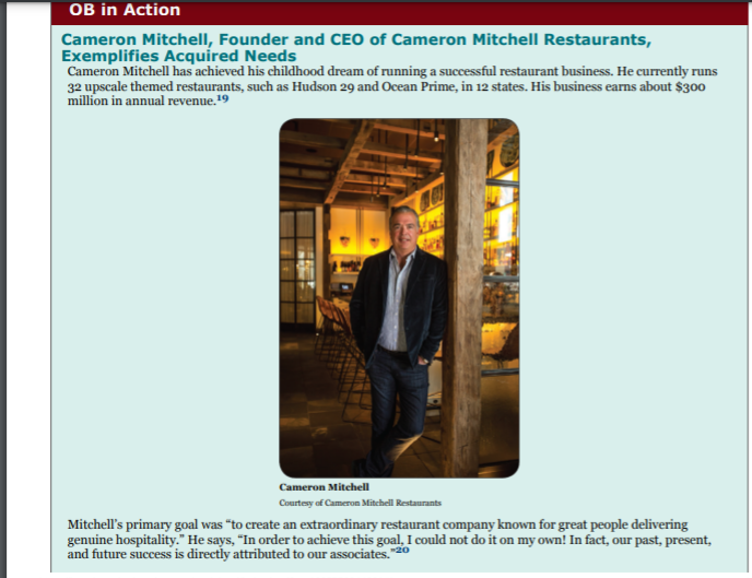 Read through OB in Action on p. 167. Which needs