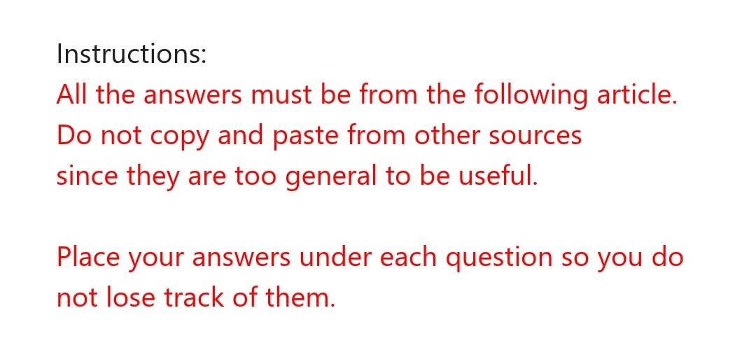 YOU HAVE TO READ THE ARTICLE TO RESPOND. DO NOT