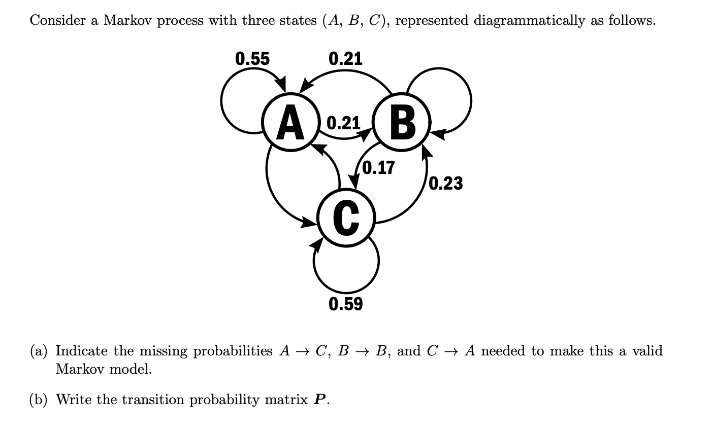 Consider a Markov process with three states (A,