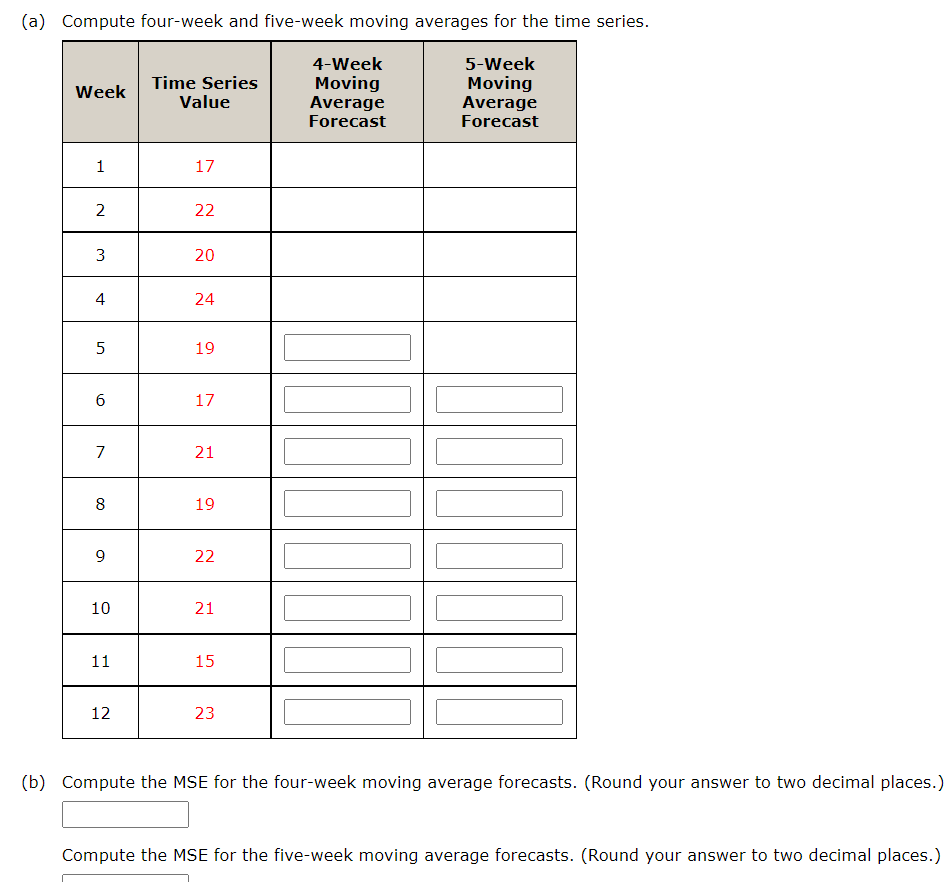(a) Compute four-week and five-week moving