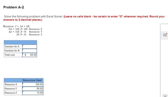 Problem A-2 Solve the following problem with