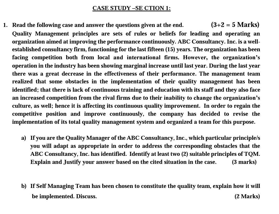 course is Total Quality Management CASE STUDY-SE