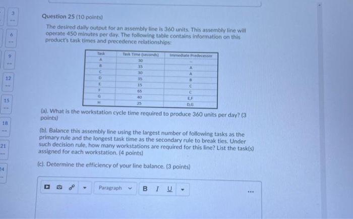 Question 25 (10 points) The desired daily output