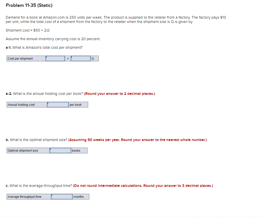 Problem 11-35 (Static) Demand for a book at