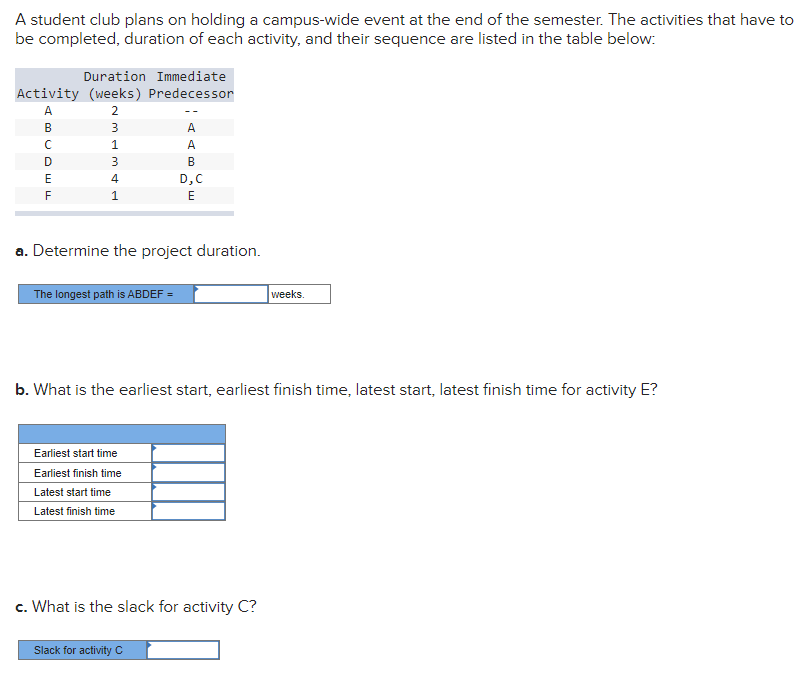 please show any and all work in excel A student