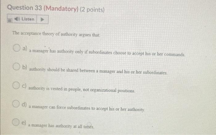 Question 33 (Mandatory) (2 points) Listen > The