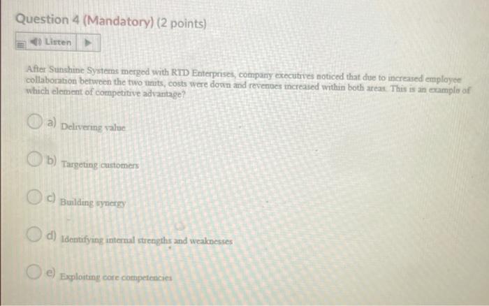 Question 33 (Mandatory) (2 points) Listen > The