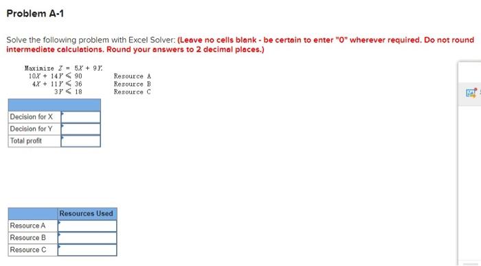 Problem A-1 Solve the following problem with