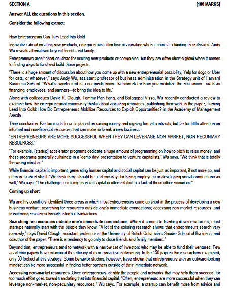 SECTION A [100 MARKS] Answer ALL the questions in