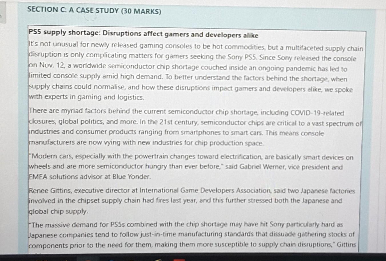 Supply chain management read the case study and