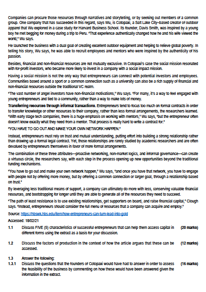 SECTION A [100 MARKS] Answer ALL the questions in