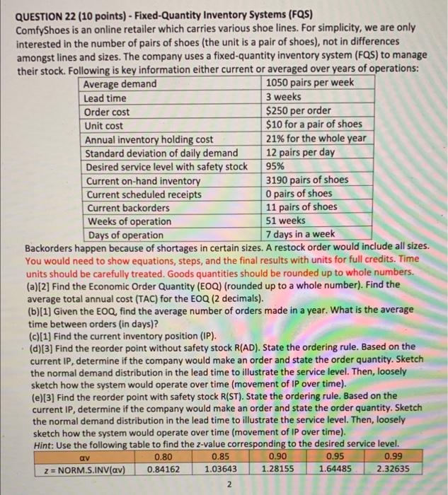 QUESTION 22 (10 points) - Fixed-Quantity