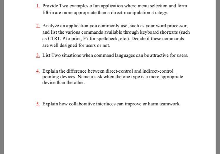 1. Provide Two examples of an application where