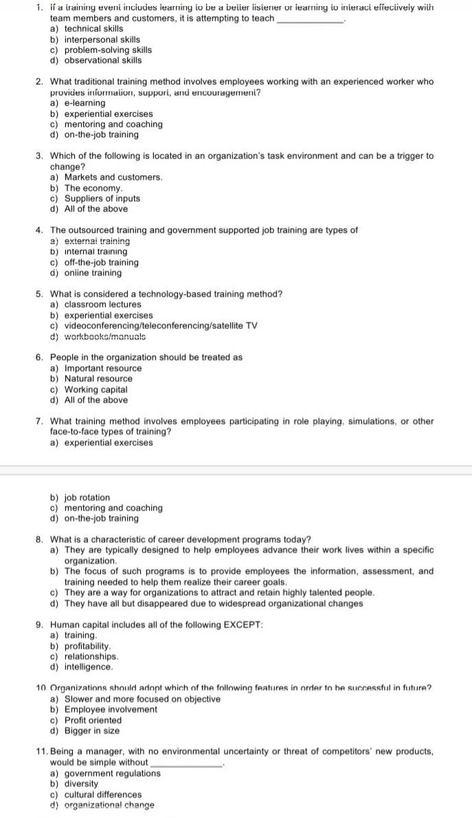 answer these MCQS i. i a training eveni inciudes