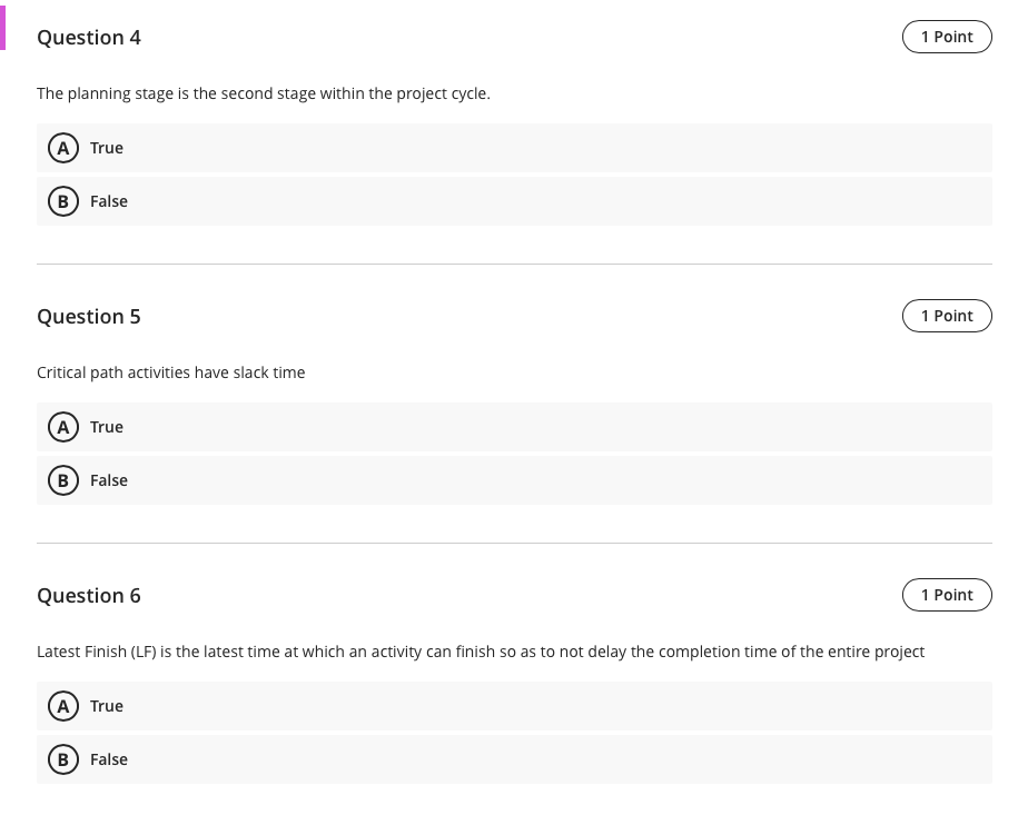 Question 4 1 Point The planning stage is the