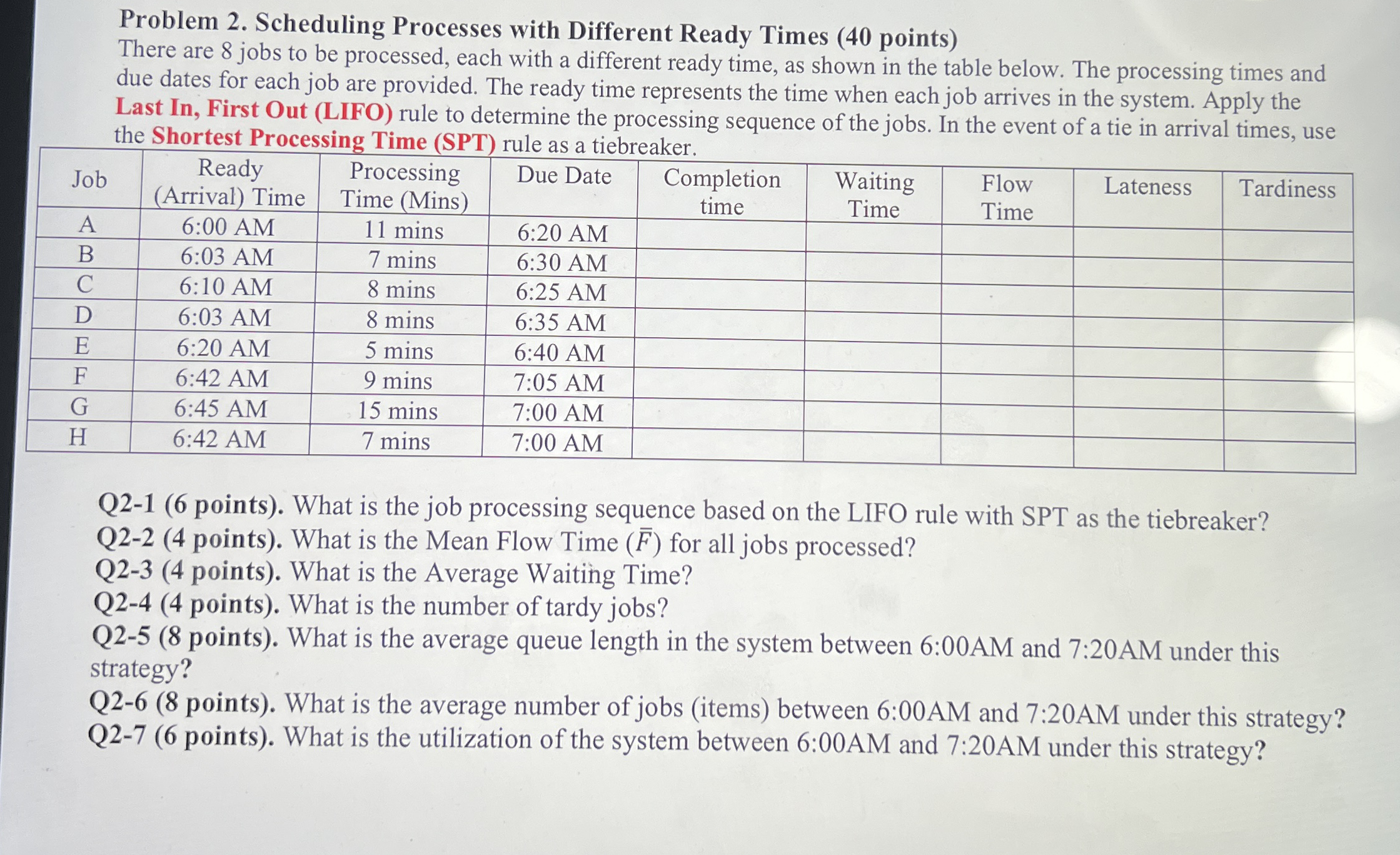 Problem 2 . Scheduling Processes with Different