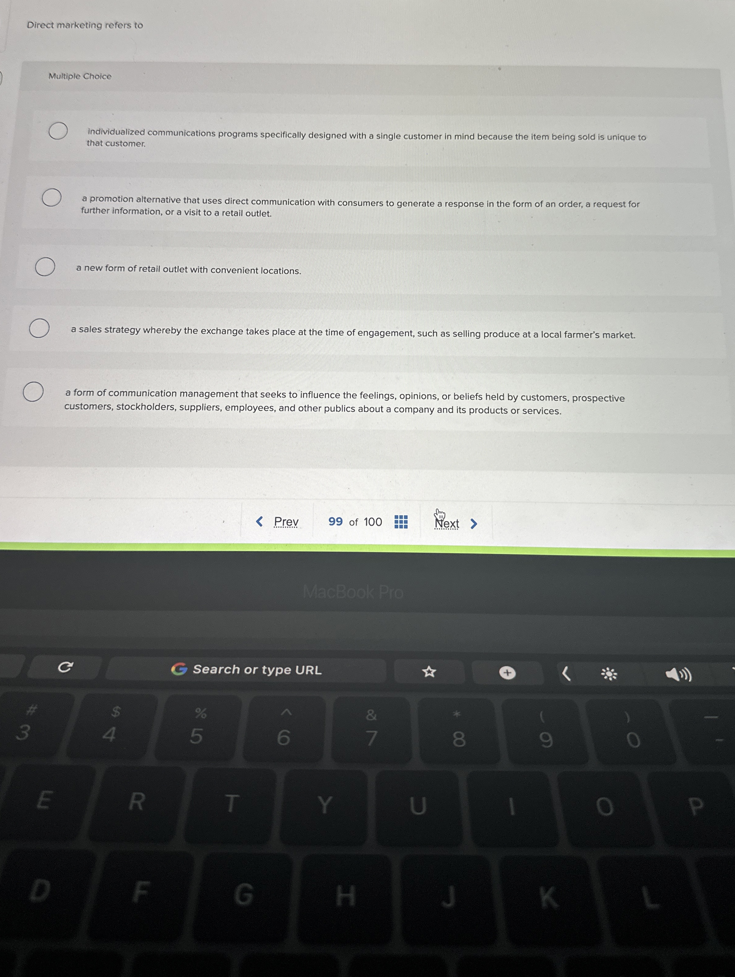 Direct marketing refers to Multiple Choice