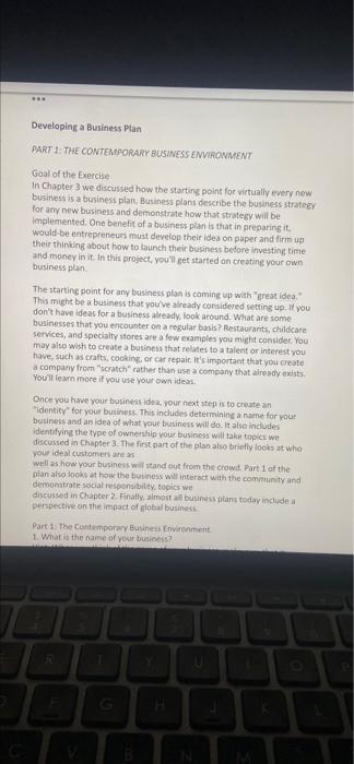 Its to create a business plan and answer these