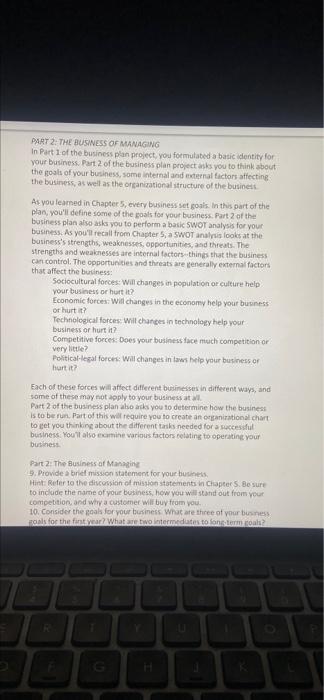 Its to create a business plan and answer these