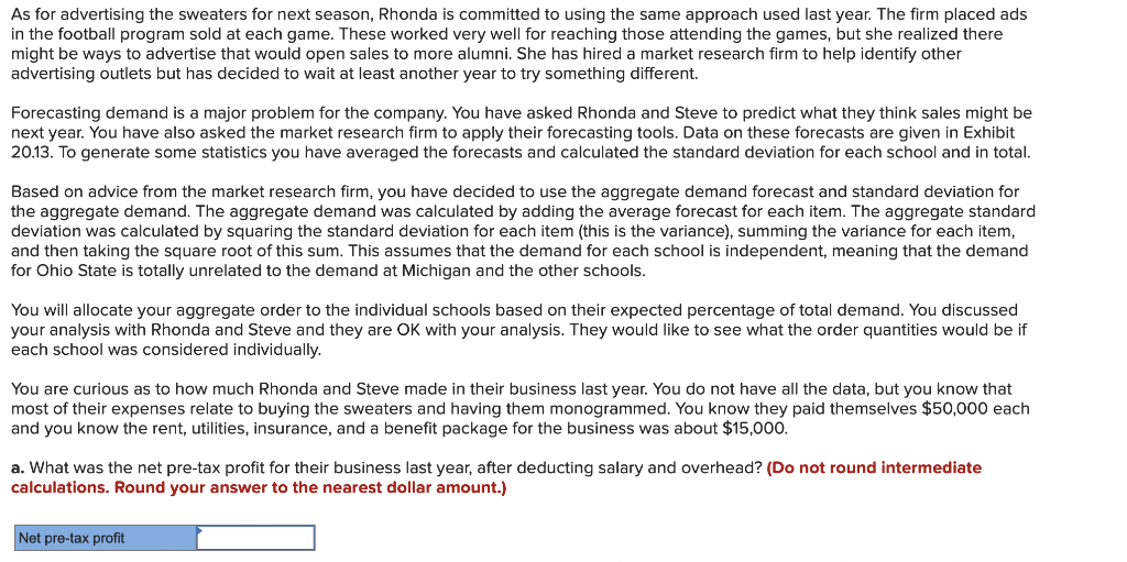 Analytics Exercise 20-1 (Algo) Big10Sweaters.com