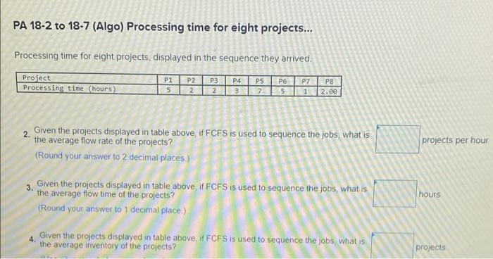 PA 18-2 to 18-7 (Algo) Processing time for eight
