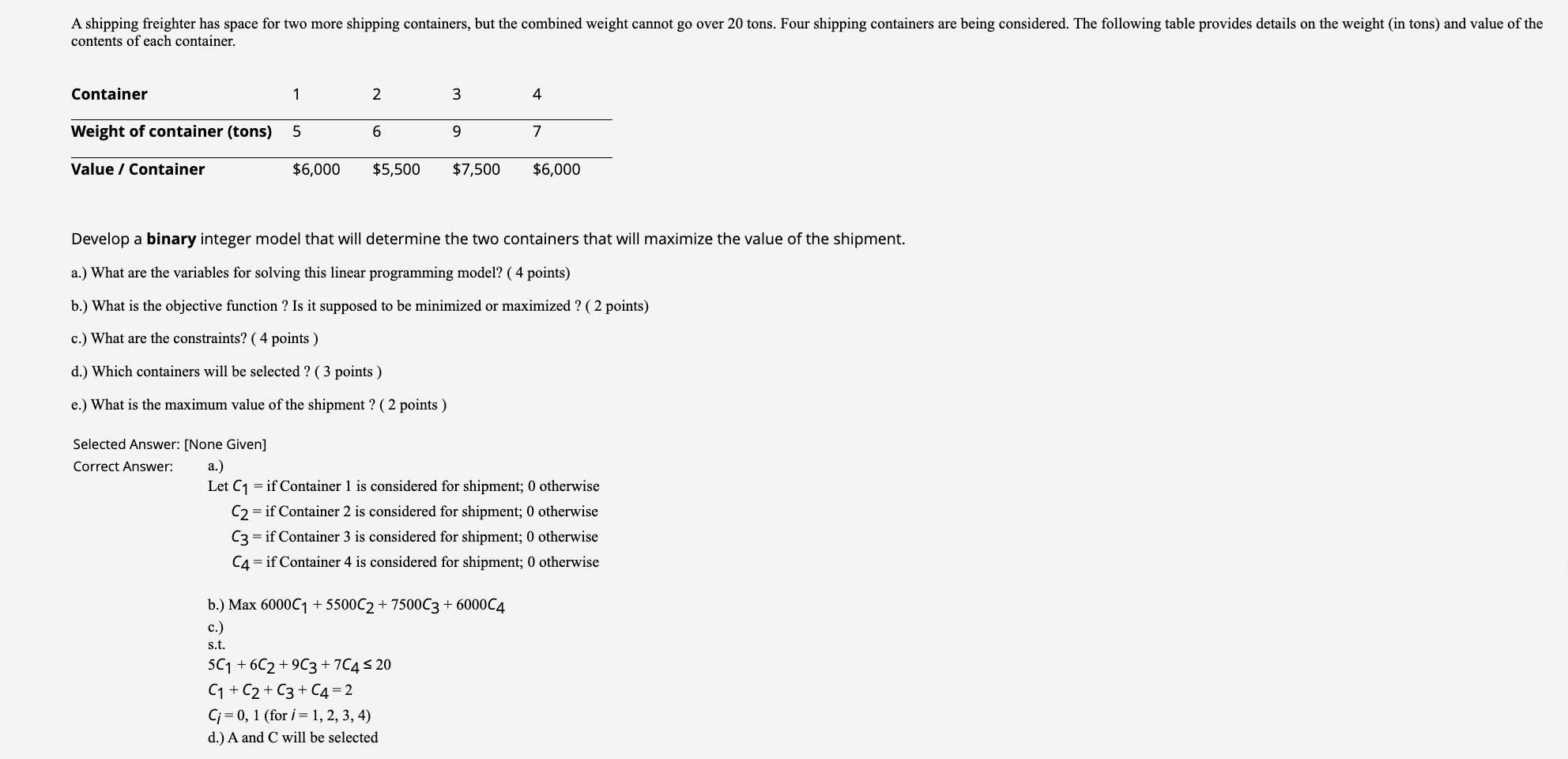 contents o f each container. Develop a binary