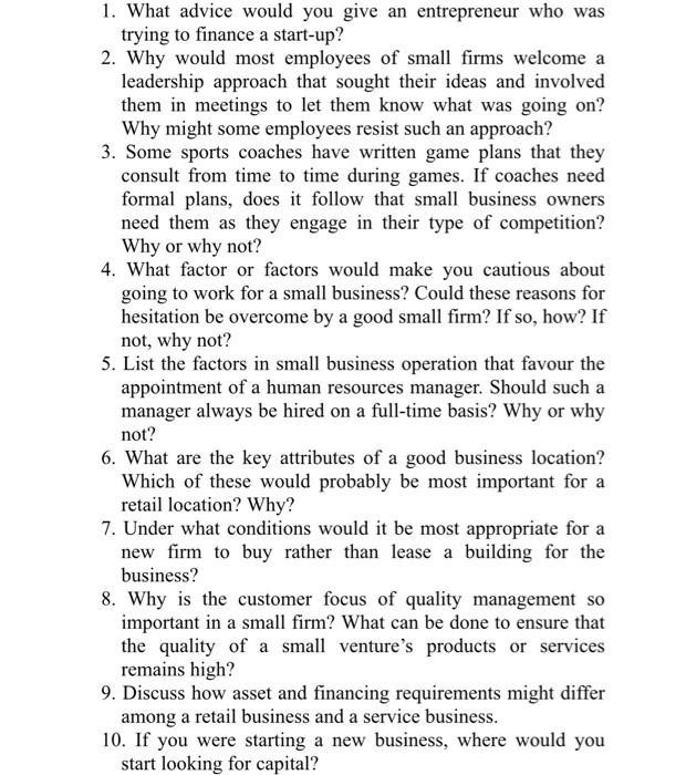 please answer the question 1 to 10. 1. What